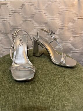 Wild Pair Metallic Silver Strappy Block Heels